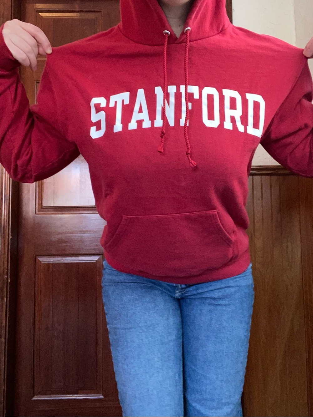 Champion Red Stanford Pullover Hoodie with White Logo